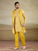 Yellow rayon silk kurta pajama wth dupatta