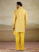 Yellow rayon silk kurta pajama wth dupatta
