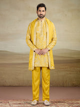 Yellow rayon silk kurta pajama wth dupatta