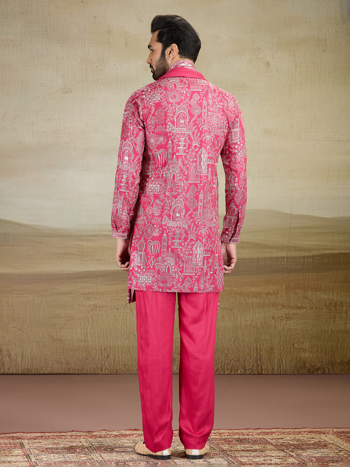 Magenta wedding wear kurta pajama rayon silk