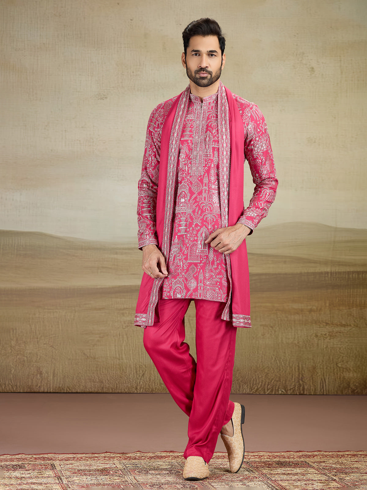 Magenta wedding wear kurta pajama rayon silk