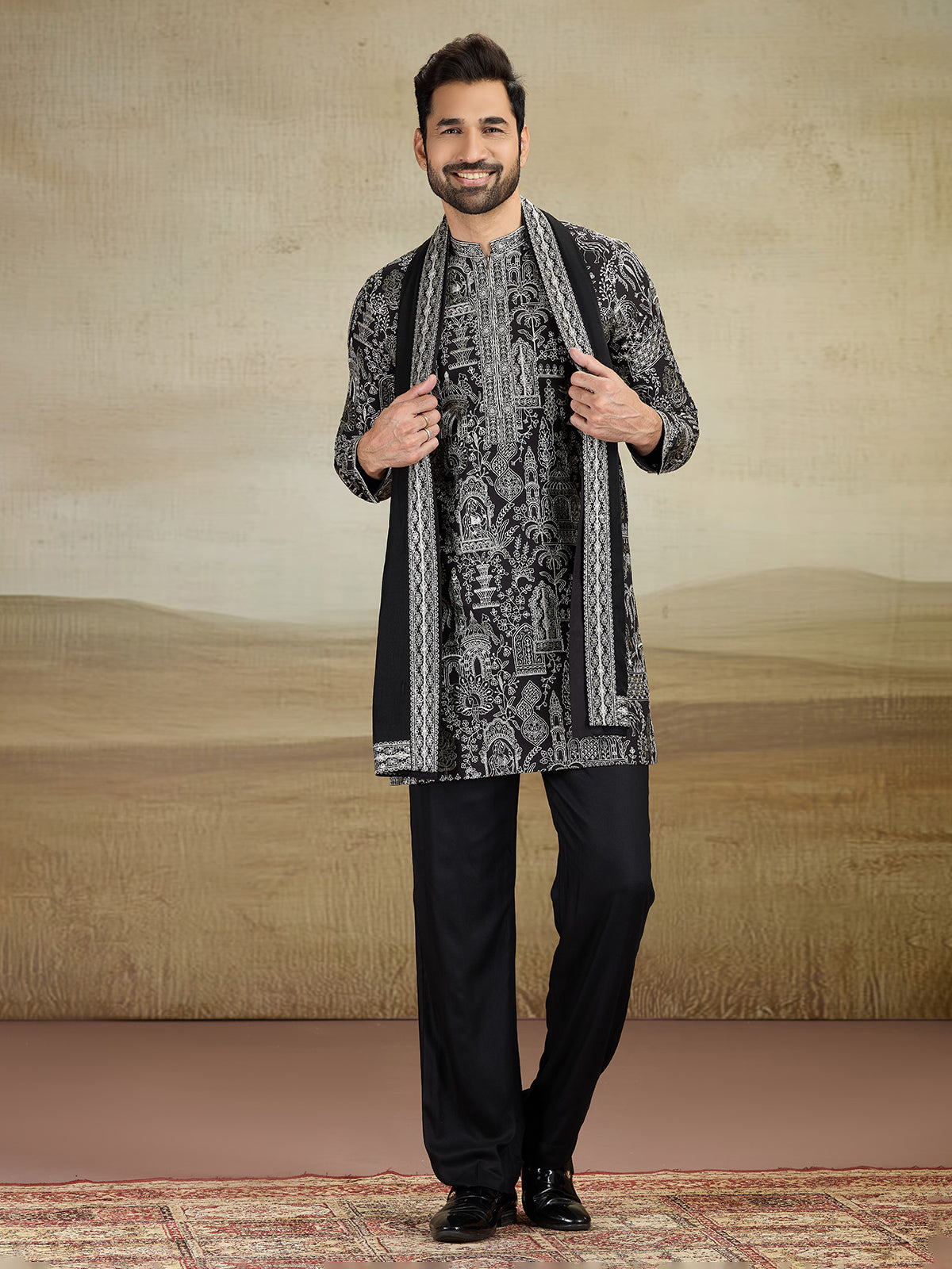 Black rayon silk kurta pajama with dupatta