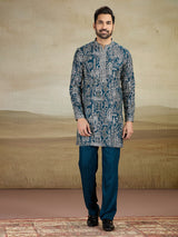 Rama blue rayon silk kurtapajama and dupatta for reception