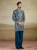 Rama blue rayon silk kurtapajama and dupatta for reception