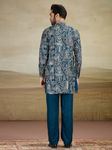 Rama blue rayon silk kurtapajama and dupatta for reception