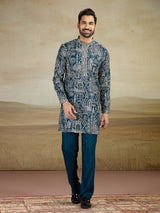 Rama blue rayon silk kurtapajama and dupatta for reception