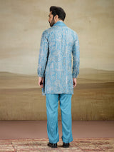 Sky blue rayon silk kurta pajama with dupatta