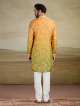 Yellow haldi wear jacquard silk kurta pajama