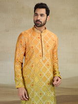 Yellow haldi wear jacquard silk kurta pajama