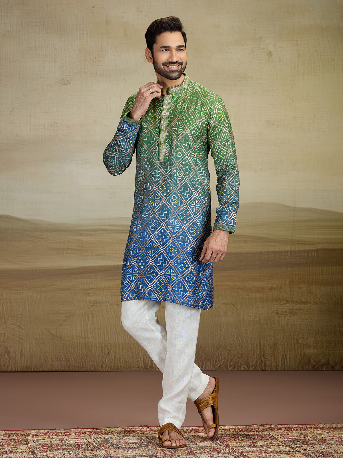 Green and blue shadede kurta pajama