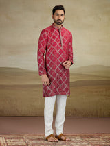 Maroon shaded jacquared silk kurta pajama with print