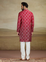 Maroon shaded jacquared silk kurta pajama with print