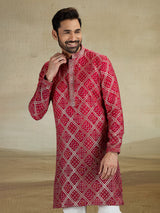 Maroon shaded jacquared silk kurta pajama with print