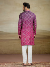 Pink jacquard silk shaded kurta pajama