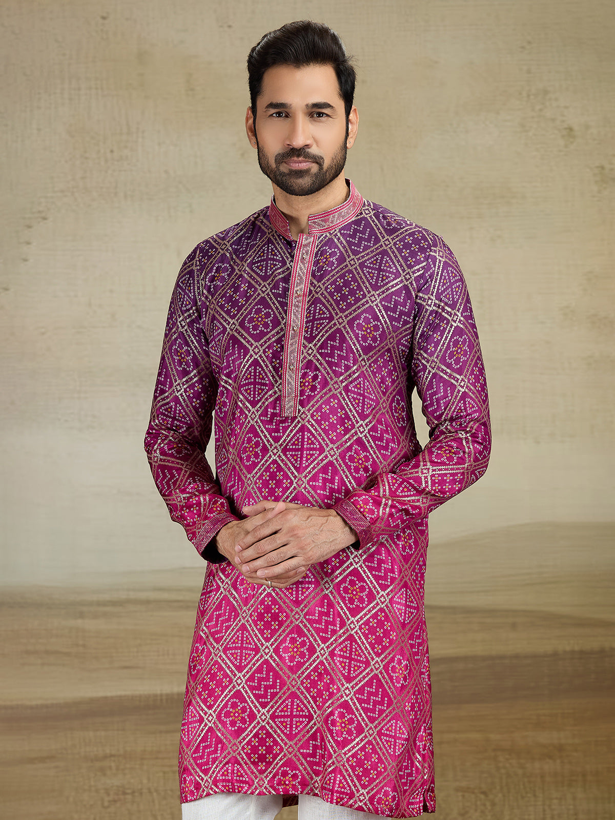 Pink jacquard silk shaded kurta pajama