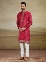 Deep red zari worked kurta suit in viscose slk