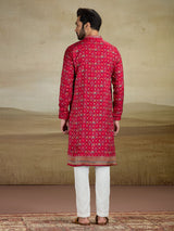 Deep red zari worked kurta suit in viscose slk