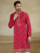 Deep red zari worked kurta suit in viscose slk