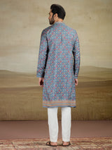 Grey viscose silk kurta suit with print