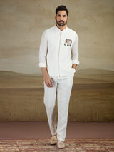 Off white linen waistcoat set for festive grace