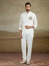 Off white linen waistcoat set for festive grace