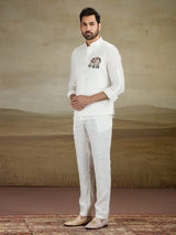 Off white linen waistcoat set for festive grace