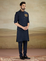 Navy linen waistcoat set with embroidery work