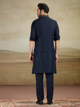 Navy linen waistcoat set with embroidery work