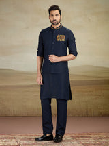 Navy linen waistcoat set with embroidery work