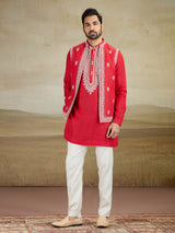 Red linen waistcoat set for wedding