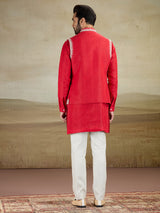 Red linen waistcoat set for wedding