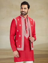 Red linen waistcoat set for wedding
