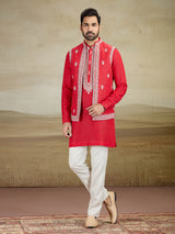 Red linen waistcoat set for wedding