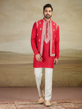 Red linen waistcoat set for wedding
