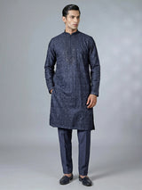 Navy blue emrodered kurta pajama for reception
