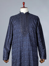 Navy blue emrodered kurta pajama for reception