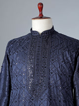 Navy blue emrodered kurta pajama for reception