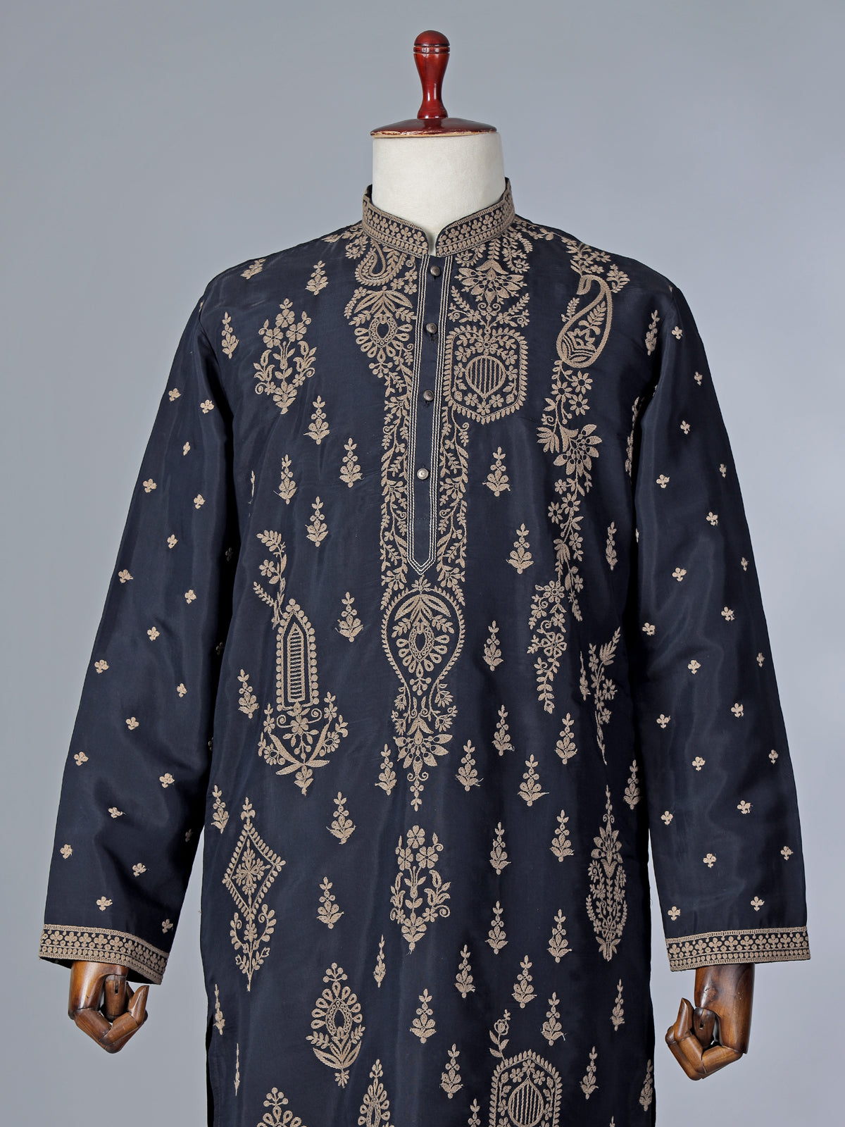 Navy blue silk kurta suit with thread detaling