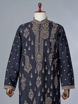 Navy blue silk kurta suit with thread detaling