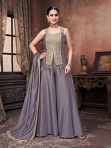 Dusty purple slk palazzo suit with sangeet vibe