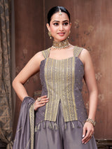 Dusty purple slk palazzo suit with sangeet vibe