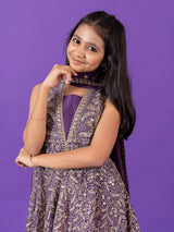 Purple silk sleeveless sharara ensemble