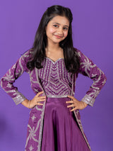 Purple silk jacket style palazzo suit for girls wedding wear