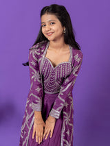 Purple silk jacket style palazzo suit for girls wedding wear