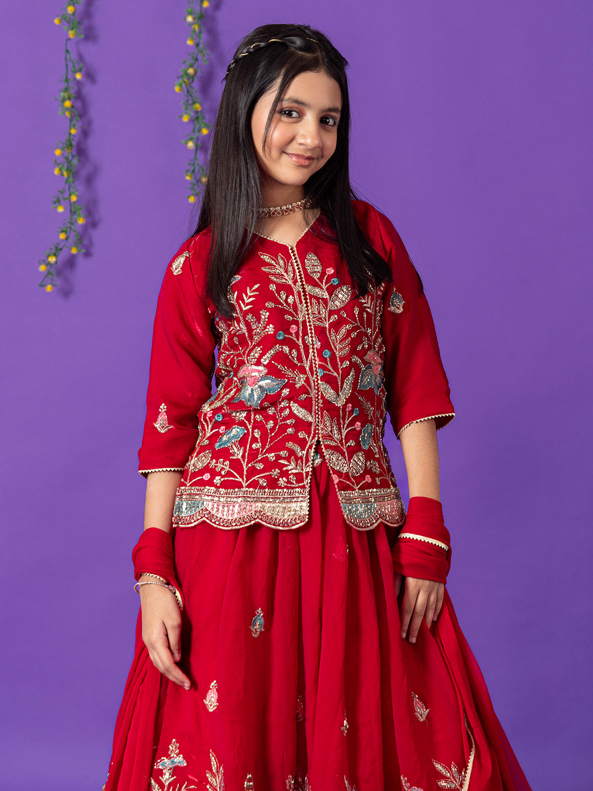 Red silk wedding wear lehenga choli with dupatta