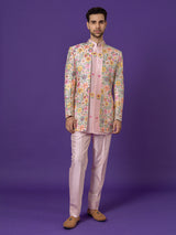 Light pink silk indowestern set with embroidery