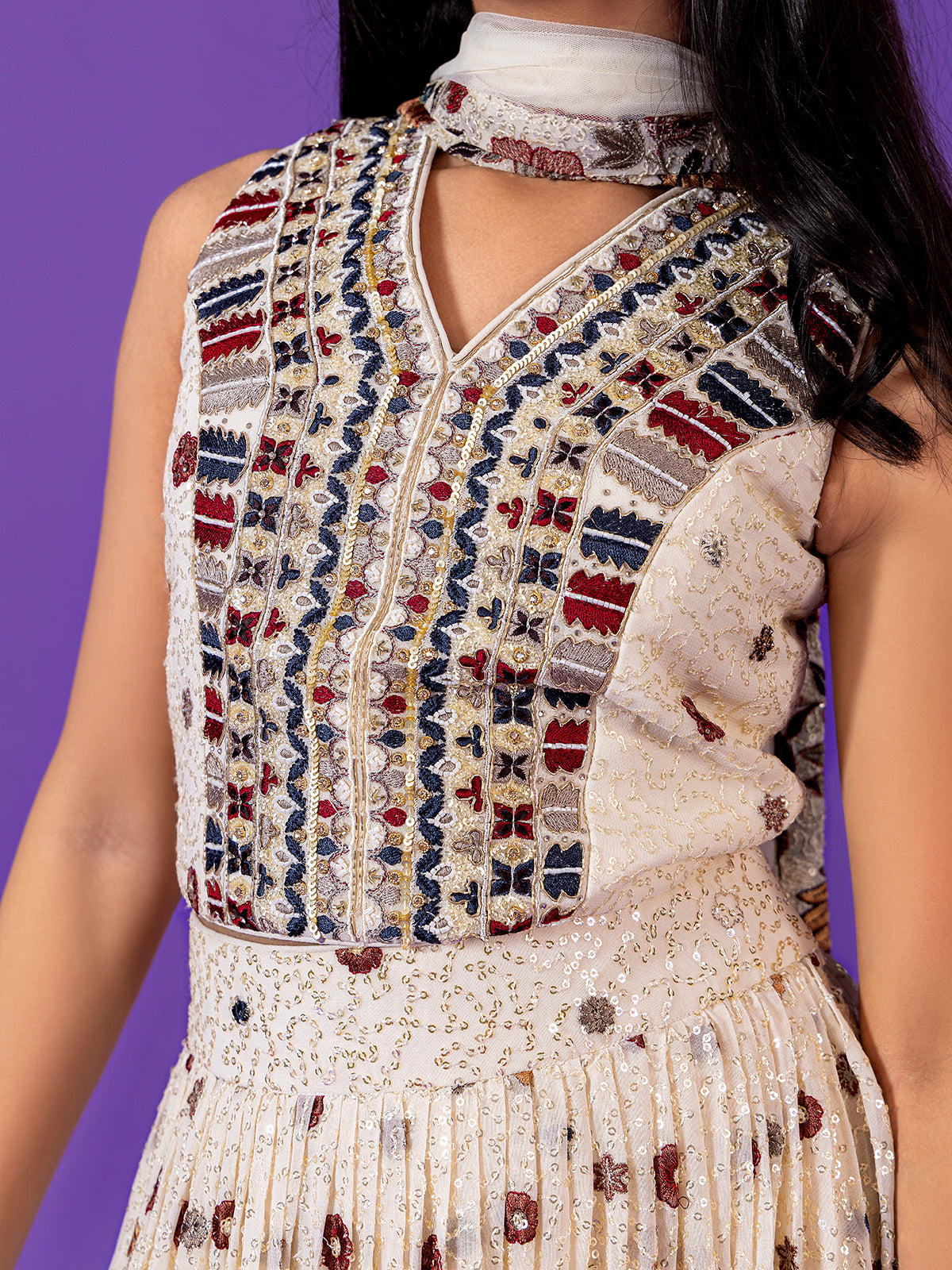 Chic white lehenga choli with resham work
