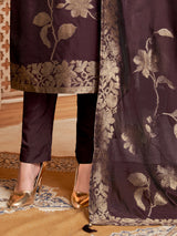 Dark wine zari worked silk salwar suit