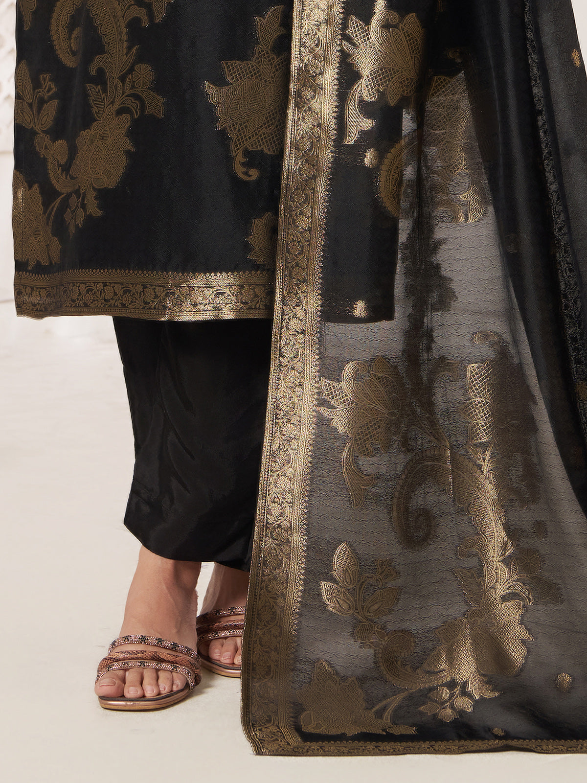 Black slk salwar suit with zari shine