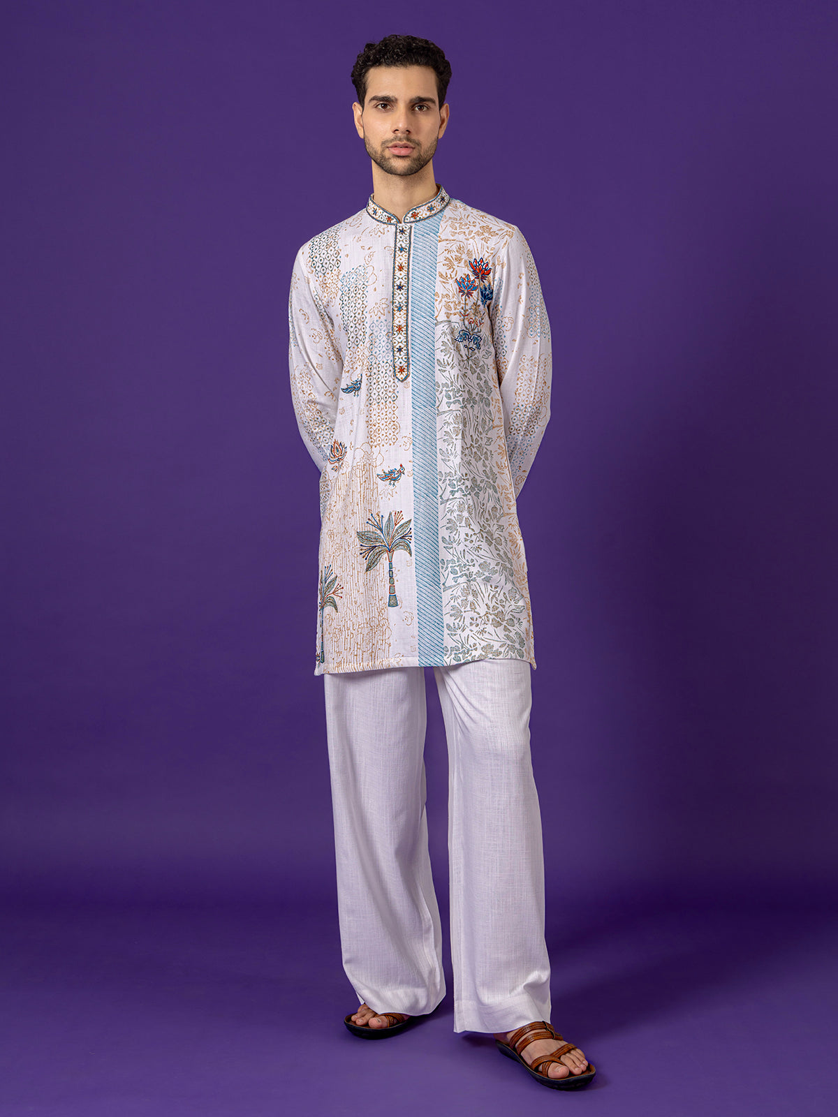 White cotton printed kurta suit for men eid wear